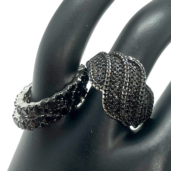 Jewelry - Set of 3 sterling silver black pave CZ rings sizes 7 & 9
